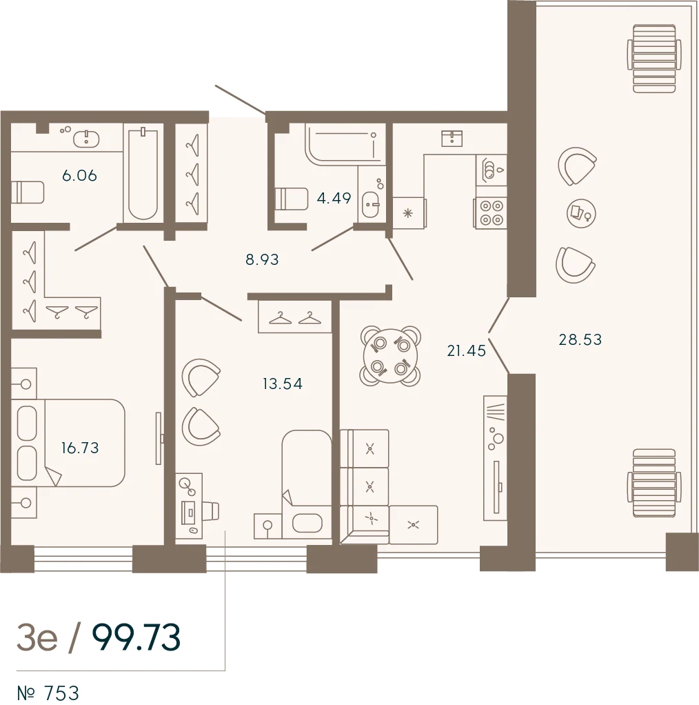 Планировка 2-комнатная 99,7 м² в апарт-отеле «17/33» — 17/33 на Петровском острове
