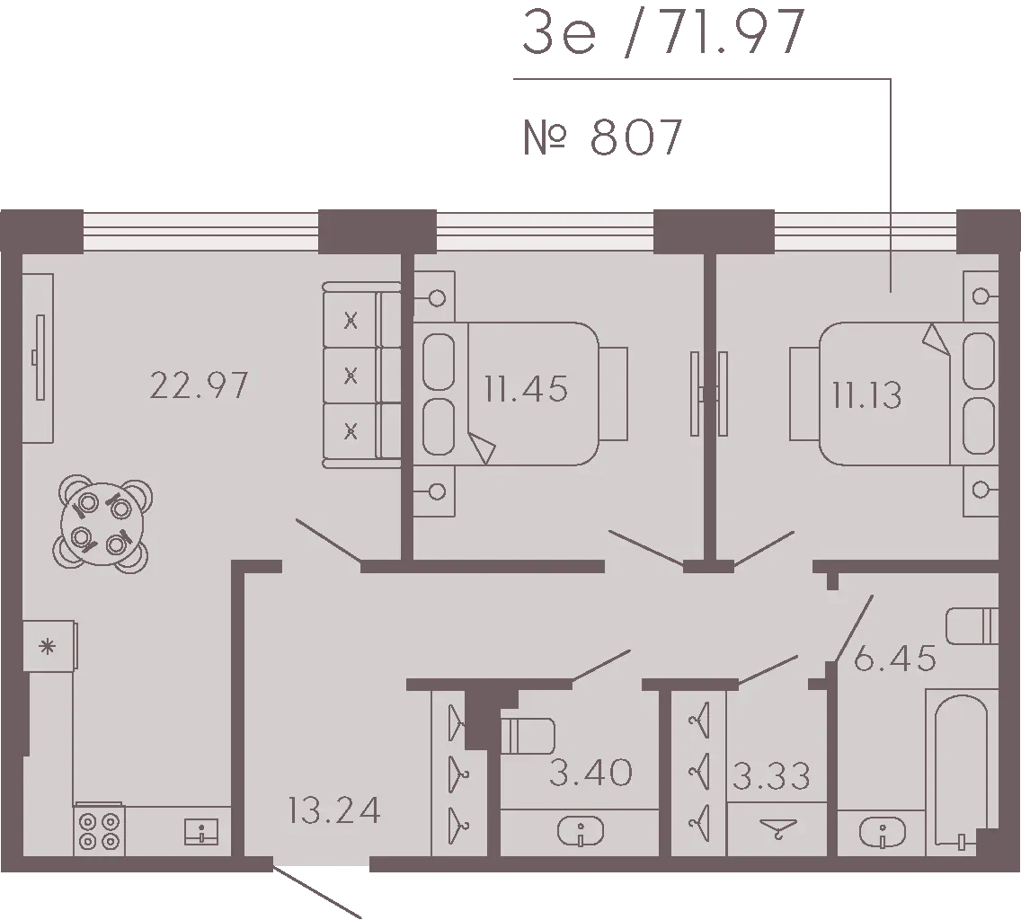 Планировка 2-комнатная 72 м² в апарт-отеле «17/33» — 17/33 на Петровском острове