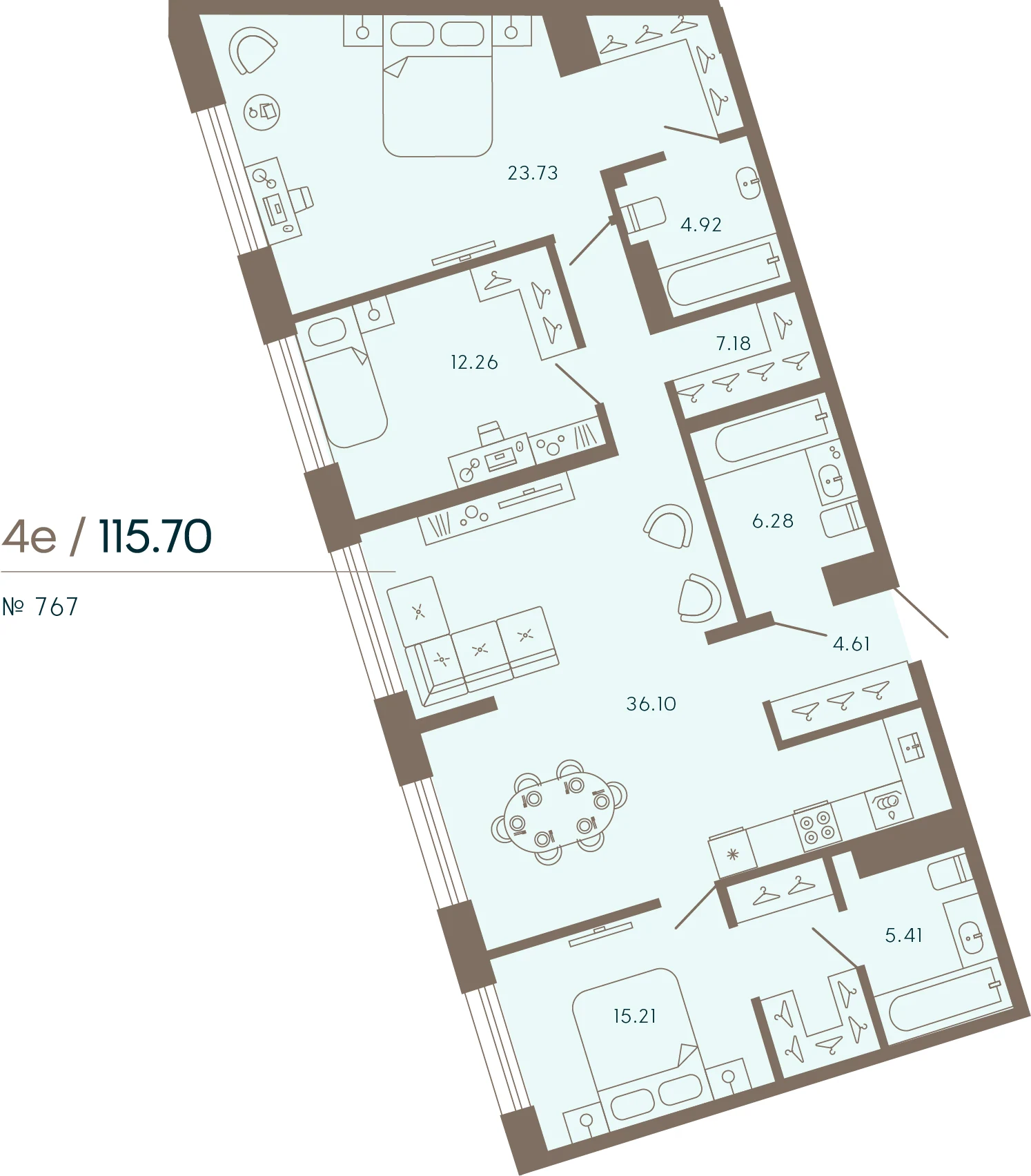 Планировка 3-комнатная 115,7 м² в апарт-отеле «17/33» — 17/33 на Петровском острове