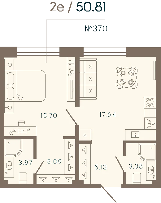 Планировка 1-комнатная 50,8 м² в апарт-отеле «17/33» — 17/33 на Петровском острове