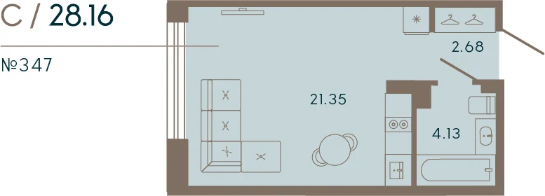 Планировка студия 28,2 м² в апарт-отеле «17/33» — 17/33 на Петровском острове