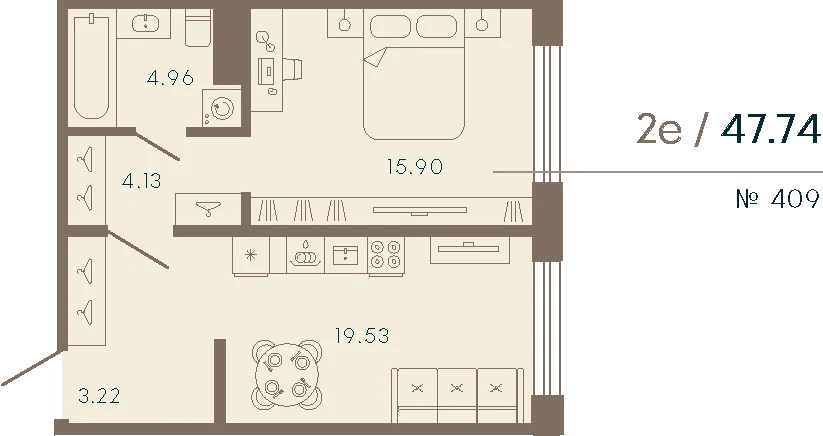 Планировка 1-комнатная 47,7 м² в апарт-отеле «17/33» — 17/33 на Петровском острове