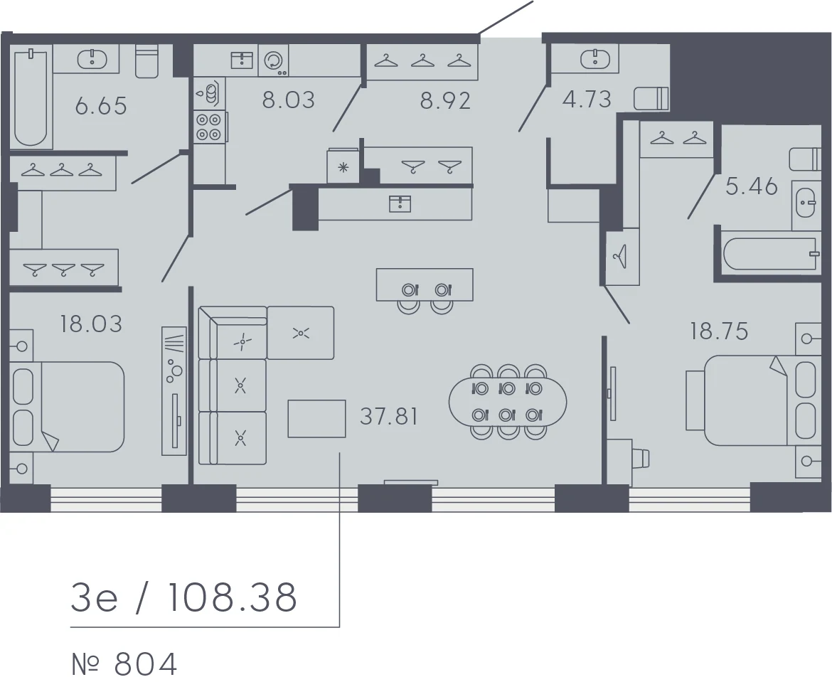 Планировка 2-комнатная 108,4 м² в апарт-отеле «17/33» — 17/33 на Петровском острове