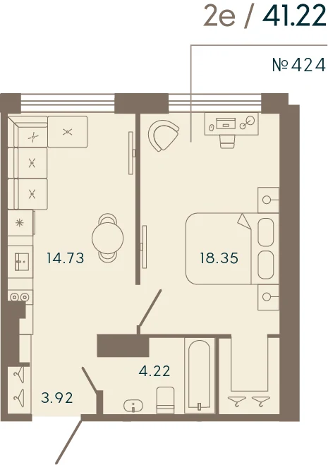 Планировка 1-комнатная 41,2 м² в апарт-отеле «17/33» — 17/33 на Петровском острове