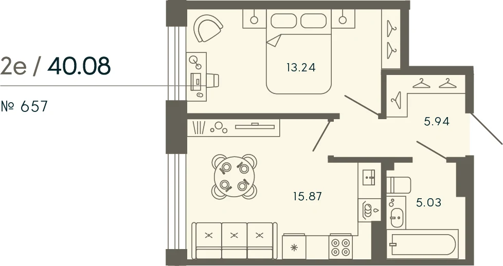 Планировка 1-комнатная 40,1 м² в апарт-отеле «17/33» — 17/33 на Петровском острове