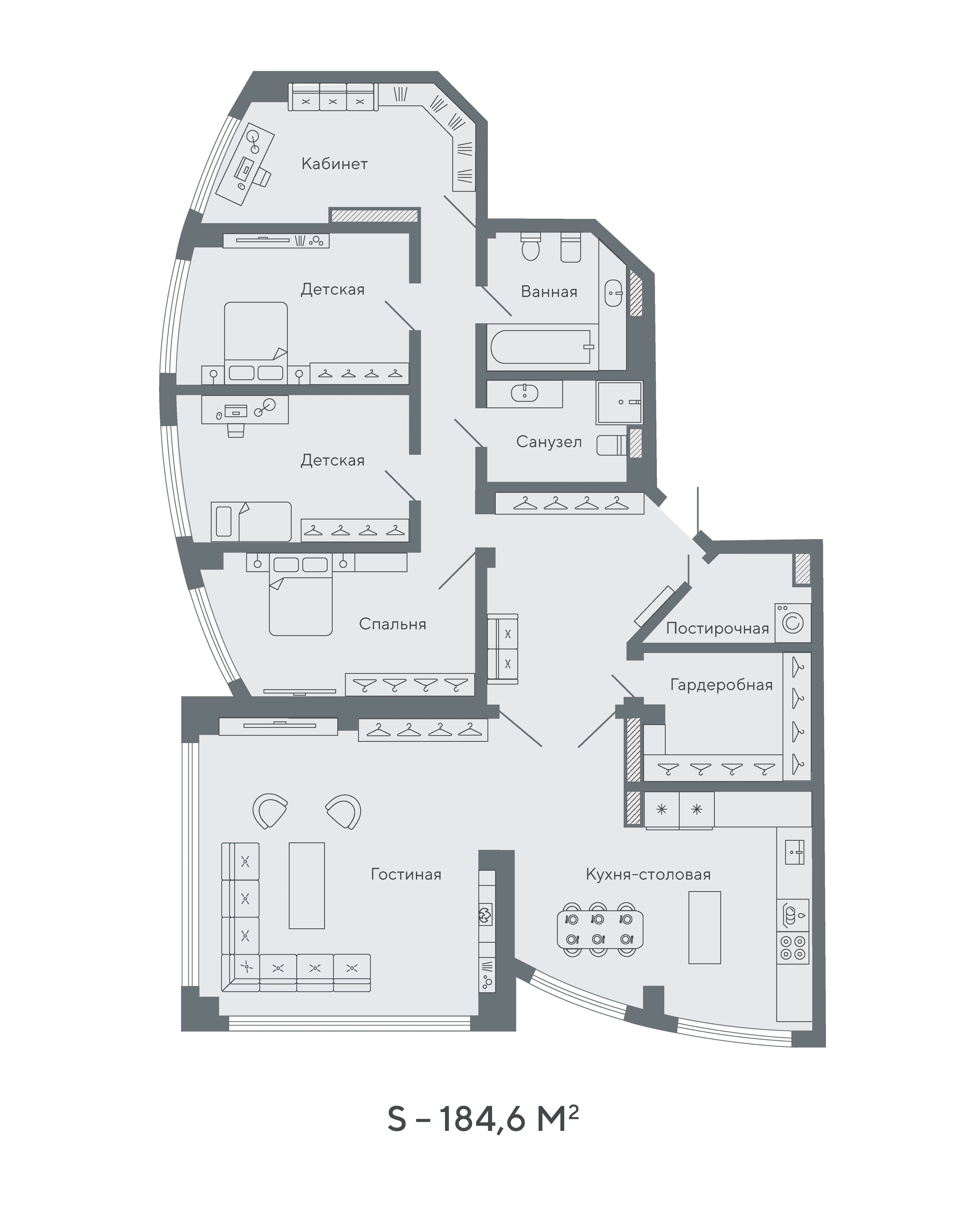 Планировка 5-комнатная 184,6 м² в апарт-отеле «17/33» — 17/33 на Петровском острове
