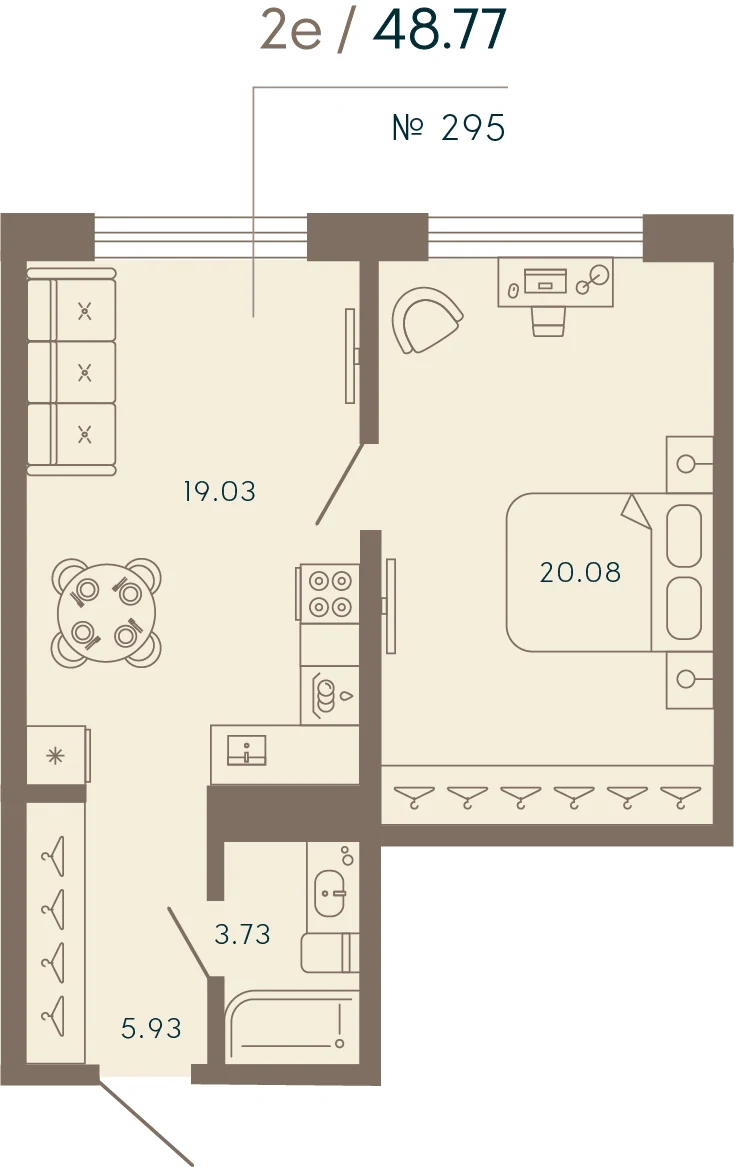 Планировка 1-комнатная 48,8 м² в апарт-отеле «17/33» — 17/33 на Петровском острове