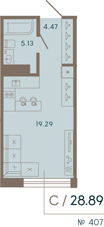 Планировка студия 28,9 м² в апарт-отеле «17/33» — 17/33 на Петровском острове