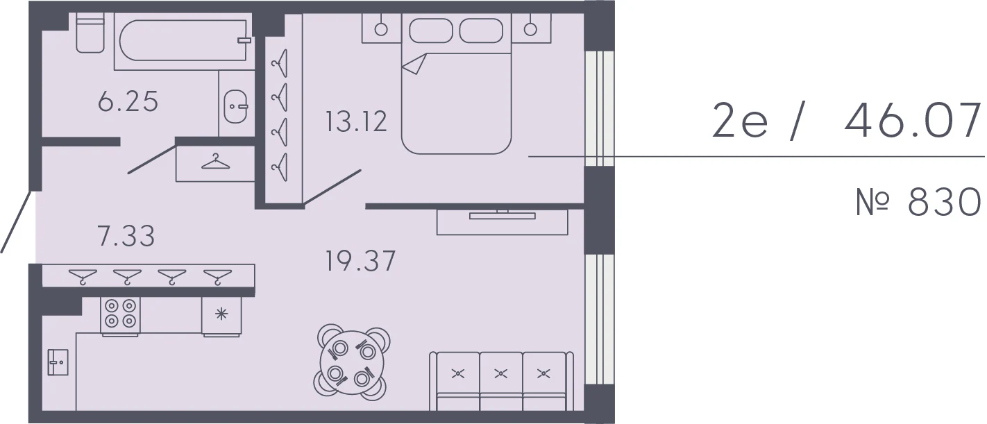 Планировка 1-комнатная 46,1 м² в апарт-отеле «17/33» — 17/33 на Петровском острове