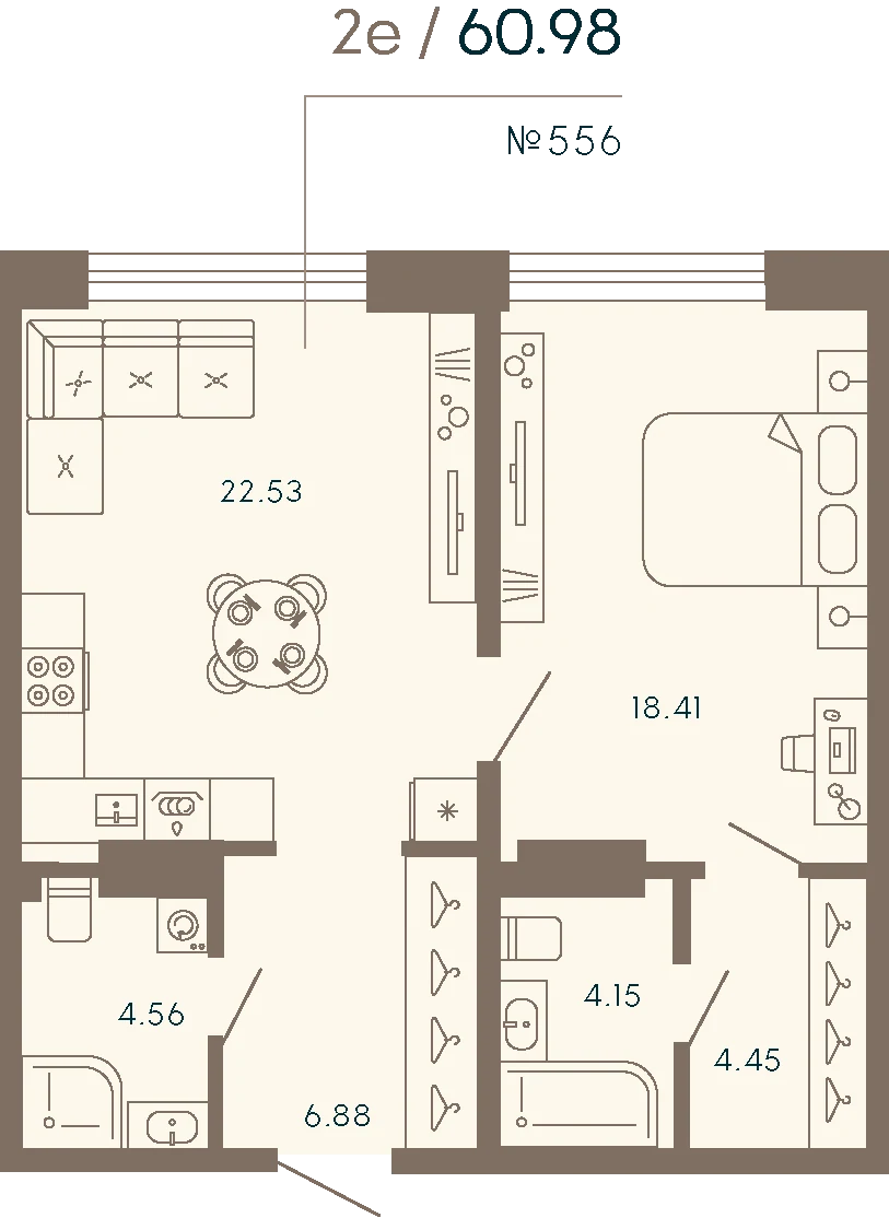 Планировка 1-комнатная 61 м² в апарт-отеле «17/33» — 17/33 на Петровском острове